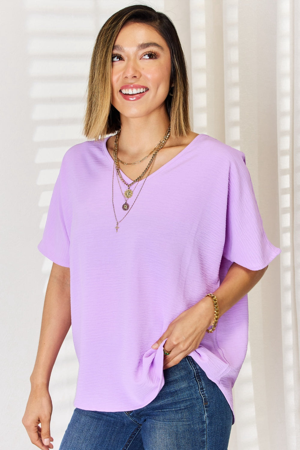 Zenana Texture Short Sleeve T-Shirt-Teresa&#39;s Fashionista LLC