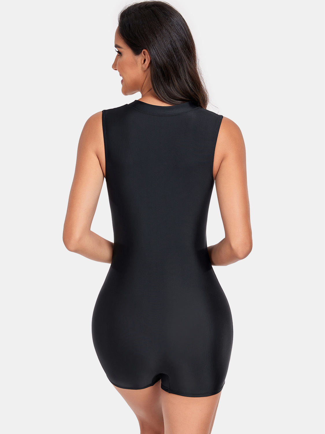 Zip Up Round Neck Sleeveless One-Piece Swimwear-Teresa&#39;s Fashionista LLC