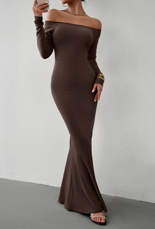 Off-Shoulder Long Sleeve Maxi Dress-Teresa&#39;s Fashionista LLC