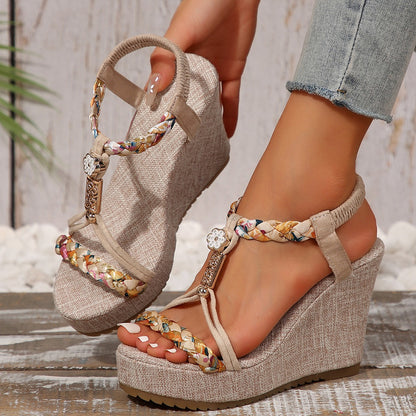 Braided Strap Wedge Sandals-Teresa&#39;s Fashionista LLC