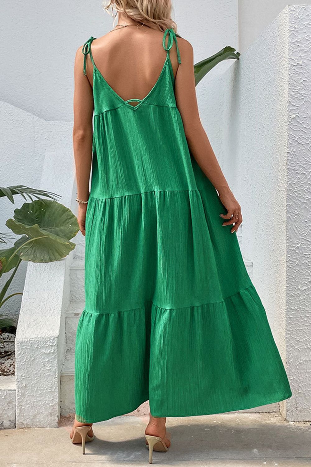 Tie-Shoulder Tiered Maxi Dress-Teresa&#39;s Fashionista LLC