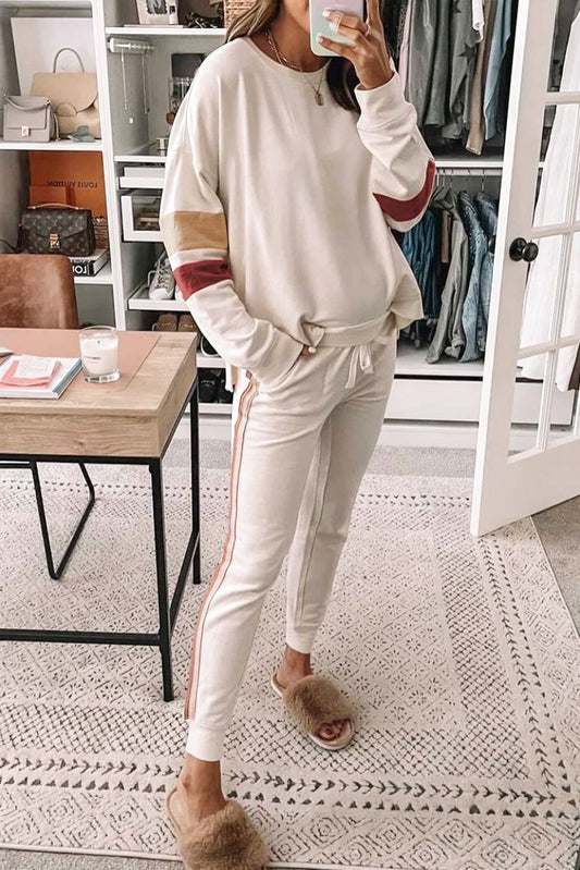 Striped Round Neck Sweatshirt and Drawstring Joggers Set-Teresa&#39;s Fashionista LLC