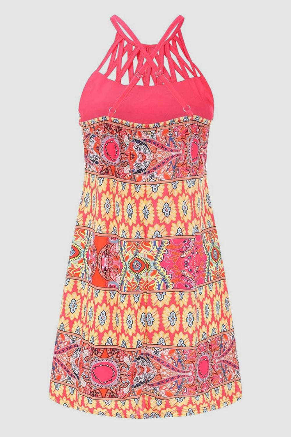 Printed Grecian Neck Mini Dress-Teresa&#39;s Fashionista LLC