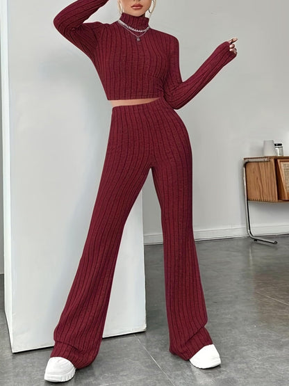 Ribbed Mock Neck Long Sleeve Top and Pants Set-Teresa&#39;s Fashionista LLC