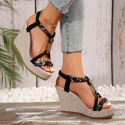 Braided Strap Wedge Sandals-Teresa&#39;s Fashionista LLC