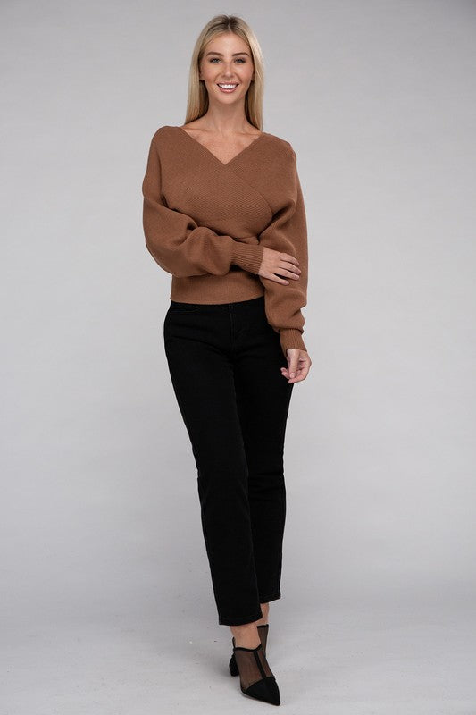 Viscose Cross Wrap Pullover Sweater-Teresa&#39;s Fashionista LLC