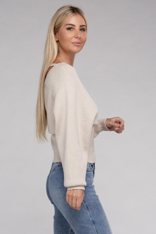 Viscose Cross Wrap Pullover Sweater-Teresa&#39;s Fashionista LLC