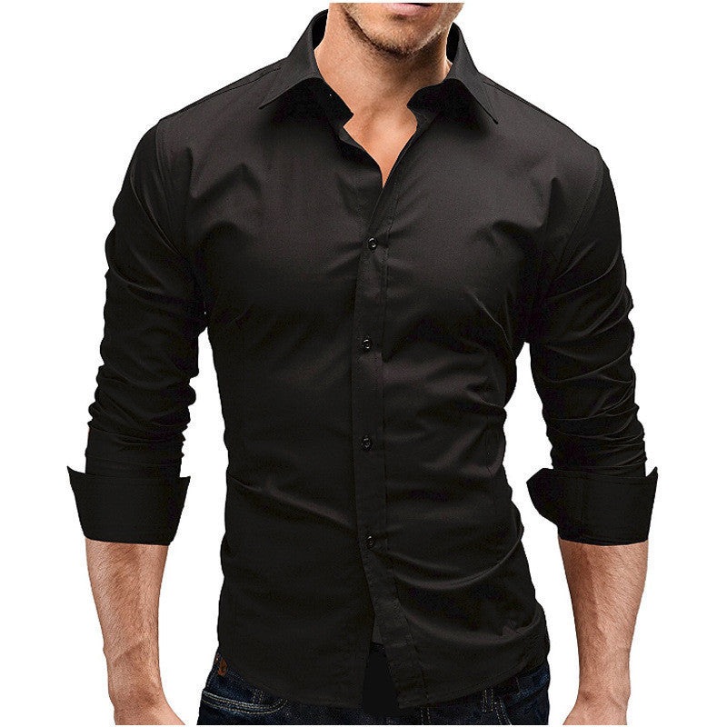 Men's Slim-fit Long-sleeved Solid Color Simple Formal Shirt-Teresa&#39;s Fashionista LLC