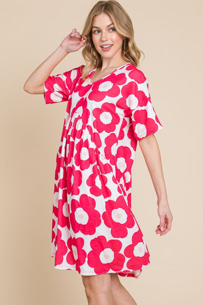 BOMBOM Flower Print Ruched Dress-Teresa&#39;s Fashionista LLC