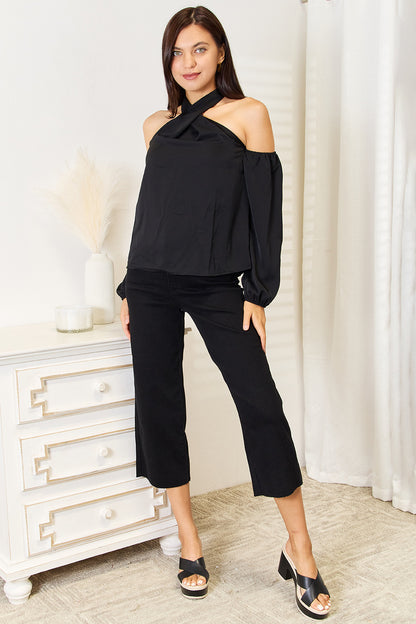 Grecian Cold Shoulder Long Sleeve Blouse-Teresa&#39;s Fashionista LLC