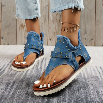 Studded Raw Hem Flat Sandals-Teresa&#39;s Fashionista LLC