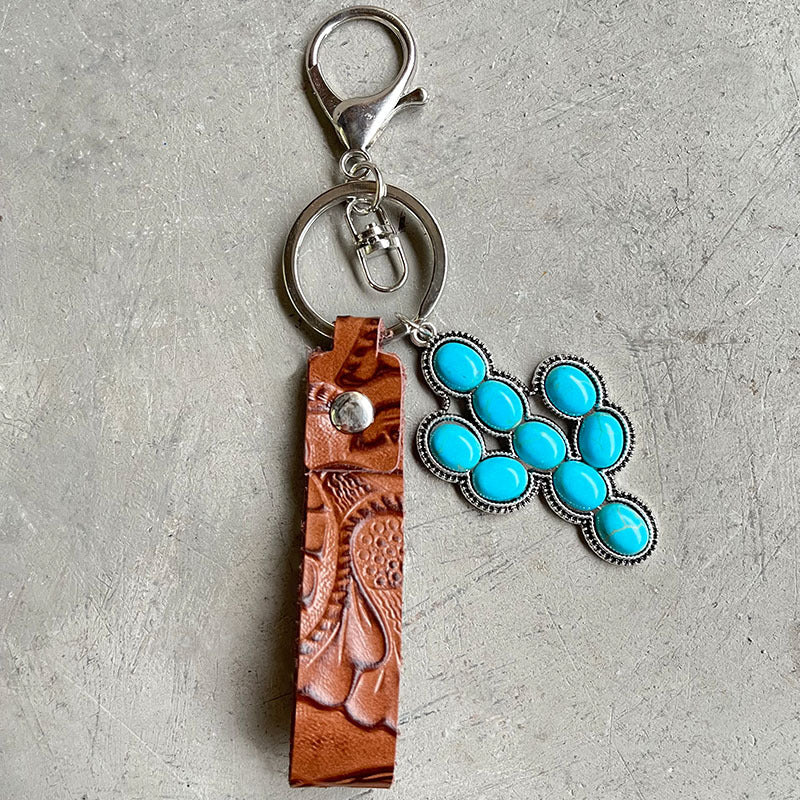 Turquoise Genuine Leather Key Chain-Teresa&#39;s Fashionista LLC