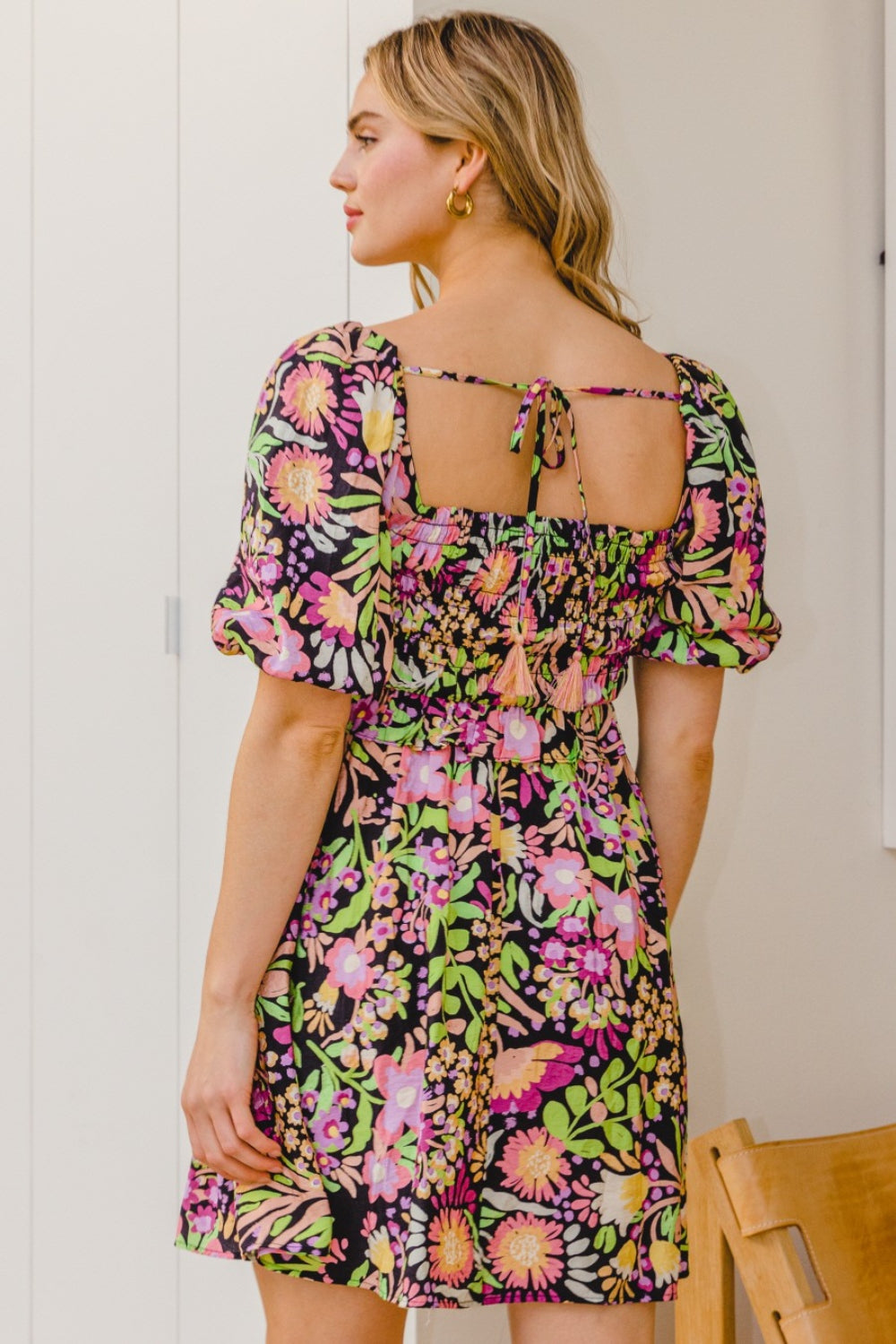 ODDI Full Size Floral Tie-Back Mini Dress-Teresa&#39;s Fashionista LLC