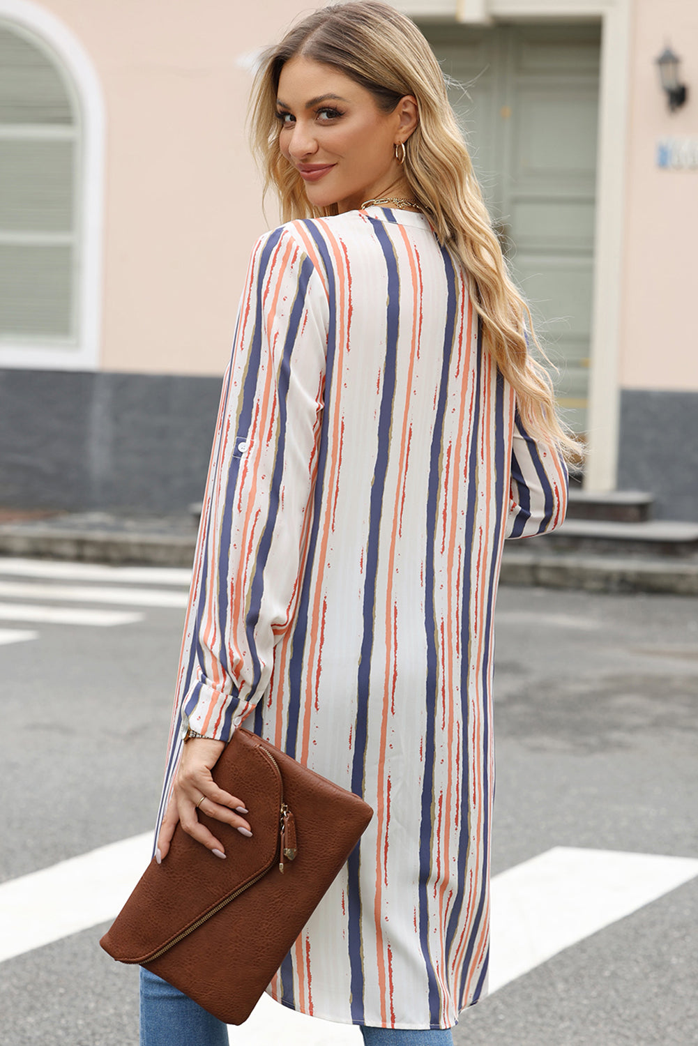 Striped High-Low Longline Shirt-Teresa&#39;s Fashionista LLC