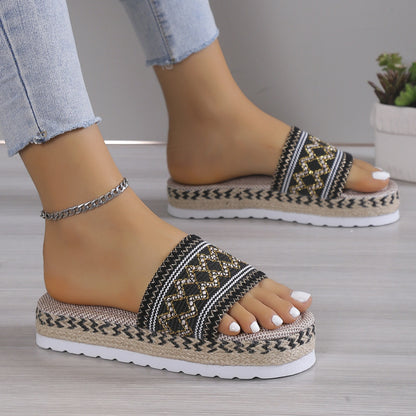 Geometric Weave Platform Sandals-Teresa&#39;s Fashionista LLC