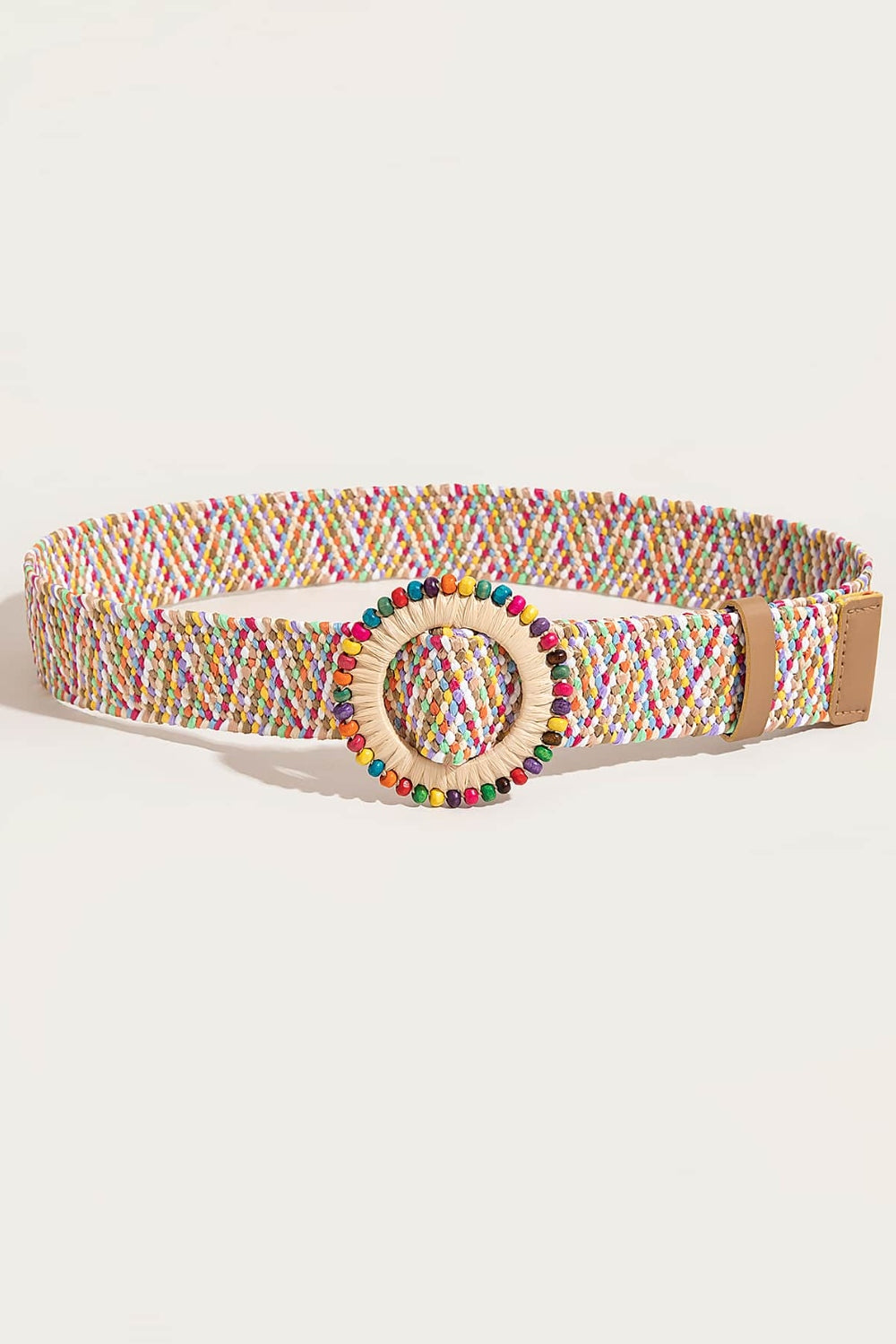 Multicolored Beaded Round Buckle Belt-Teresa&#39;s Fashionista LLC