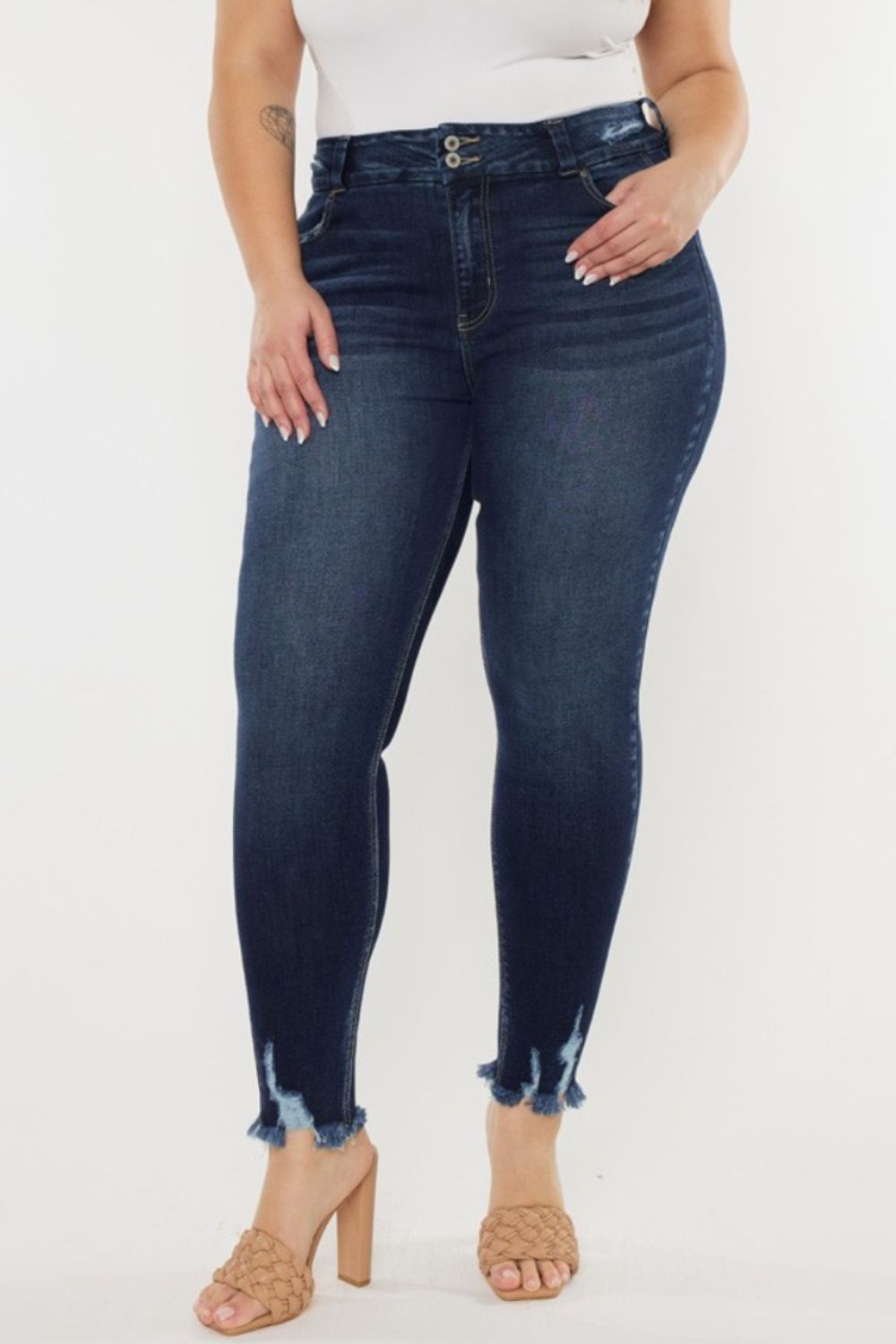 Kancan Full Size Cat's Whiskers Raw Hem High Waist Jeans-Teresa&#39;s Fashionista LLC