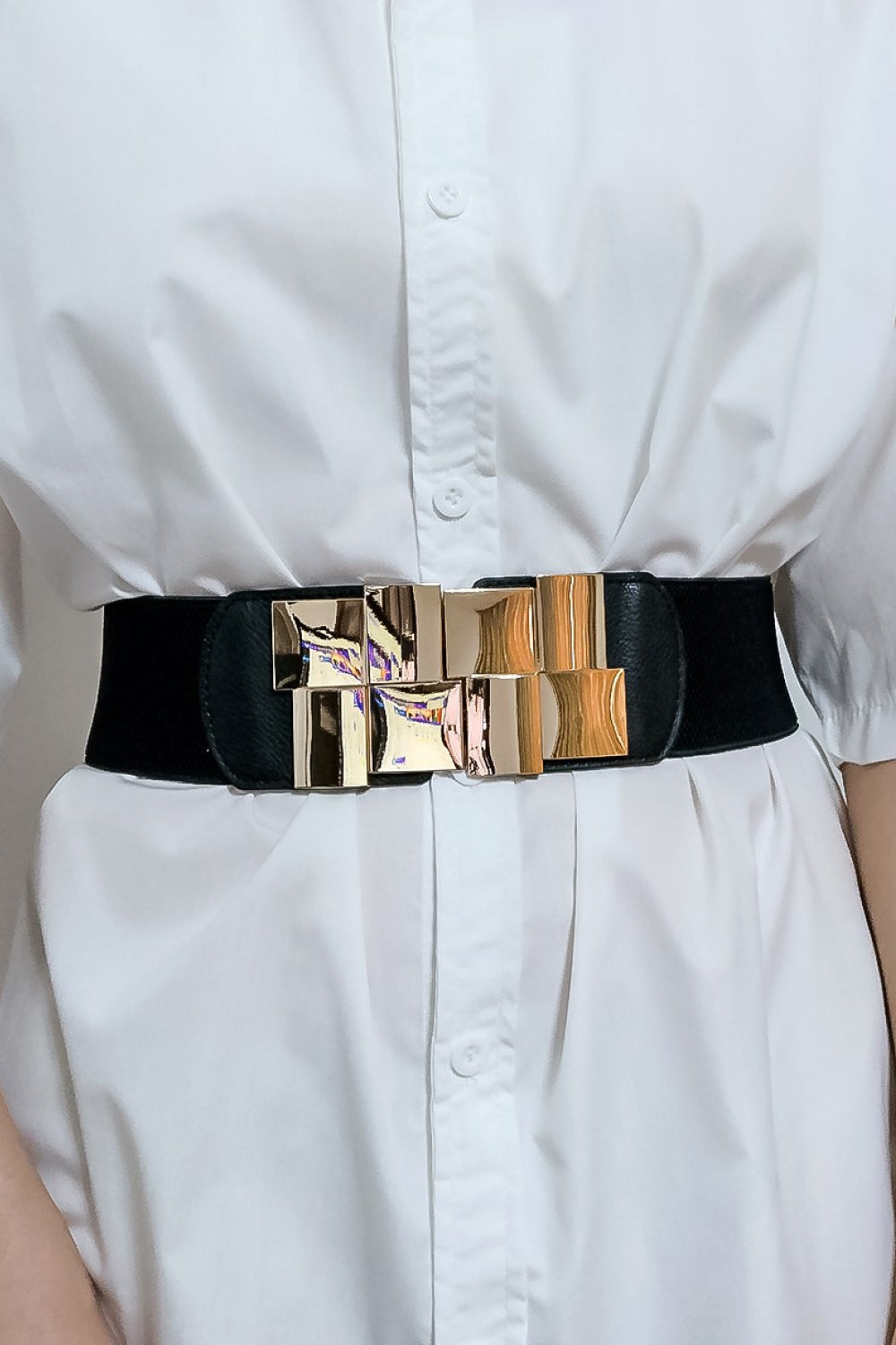 Geometric Buckle Elastic Wide Belt-Teresa&#39;s Fashionista LLC