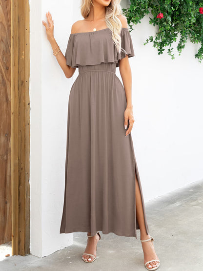 Off-Shoulder Slit Maxi Dress-Teresa&#39;s Fashionista LLC