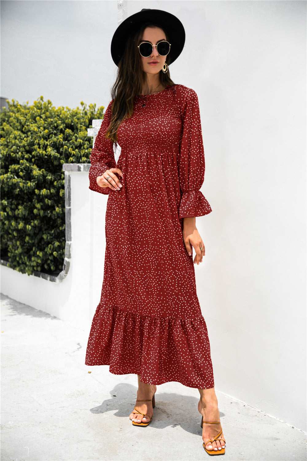 Printed Puff Sleeve Ruffle Maxi Dress-Teresa&#39;s Fashionista LLC