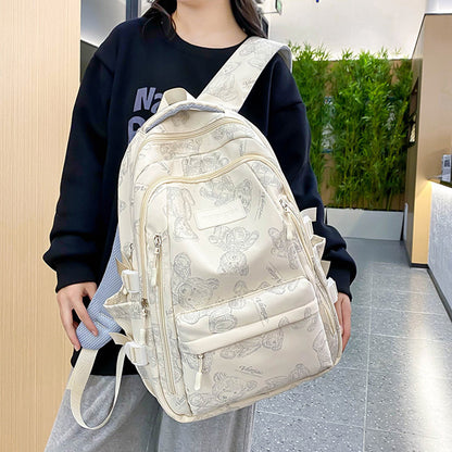 Cute Bears Print Backpack Fashion Versatile Large Capacity Travel Bags Women Junior High School Students Schoolbag Girls Campus Bag-Teresa&#39;s Fashionista LLC