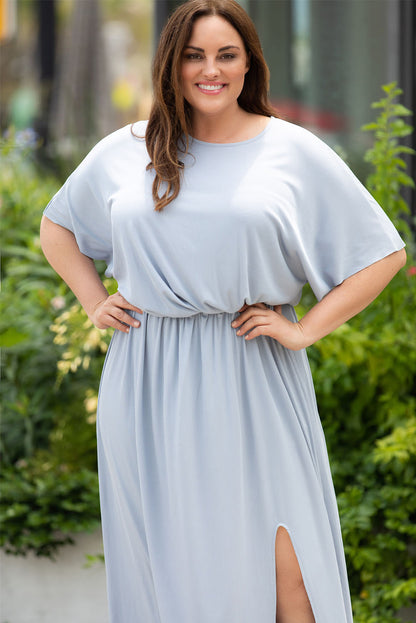 Plus Size Round Neck Split Flutter Sleeve Maxi Dress-Teresa&#39;s Fashionista LLC