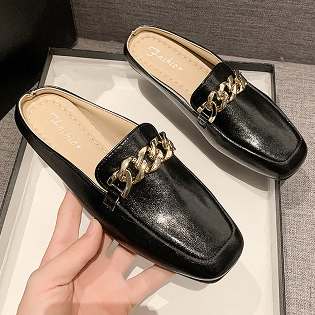 PU Leather Square Toe Flat Loafers-Teresa&#39;s Fashionista LLC