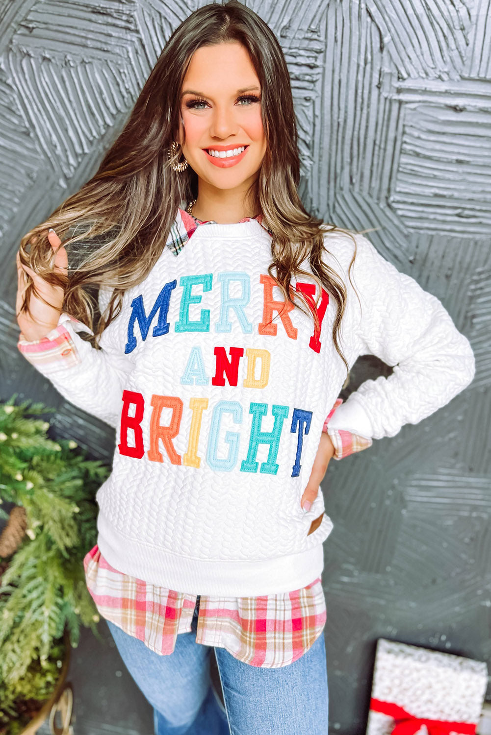 White Merry And Bright Cable Knit Pullover Sweatshirt-Teresa&#39;s Fashionista LLC