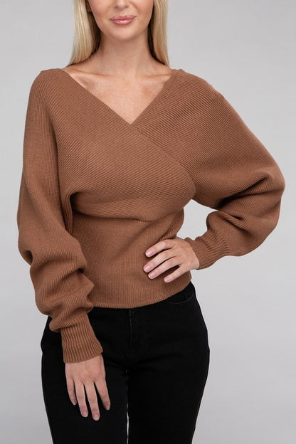 Viscose Cross Wrap Pullover Sweater-Teresa&#39;s Fashionista LLC