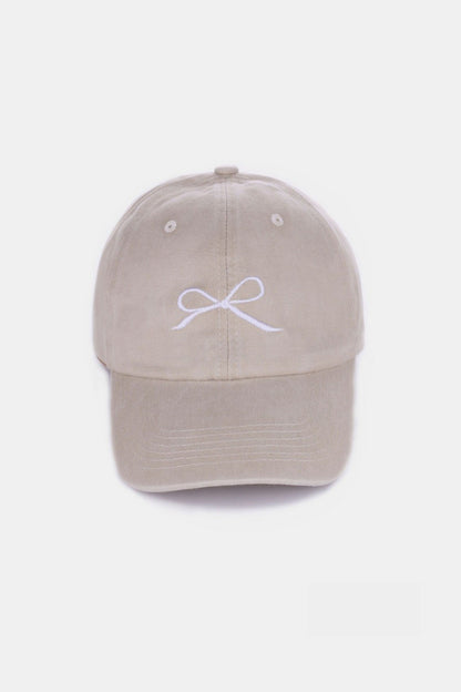 Zenana Bow Embroidered Washed Cotton Caps-Teresa&#39;s Fashionista LLC