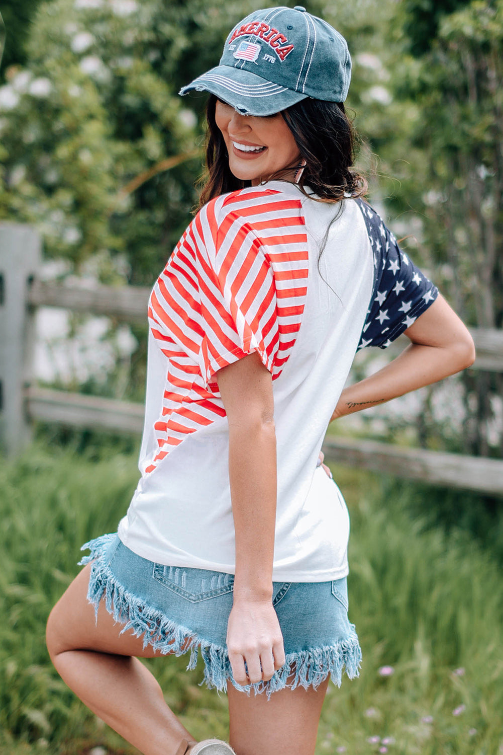 Stars and Stripes V-Neck Tee Shirt-Teresa&#39;s Fashionista LLC