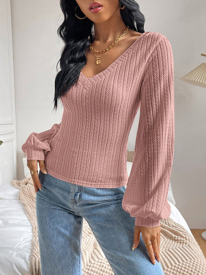 V-Neck Long Sleeve T-Shirt-Teresa&#39;s Fashionista LLC