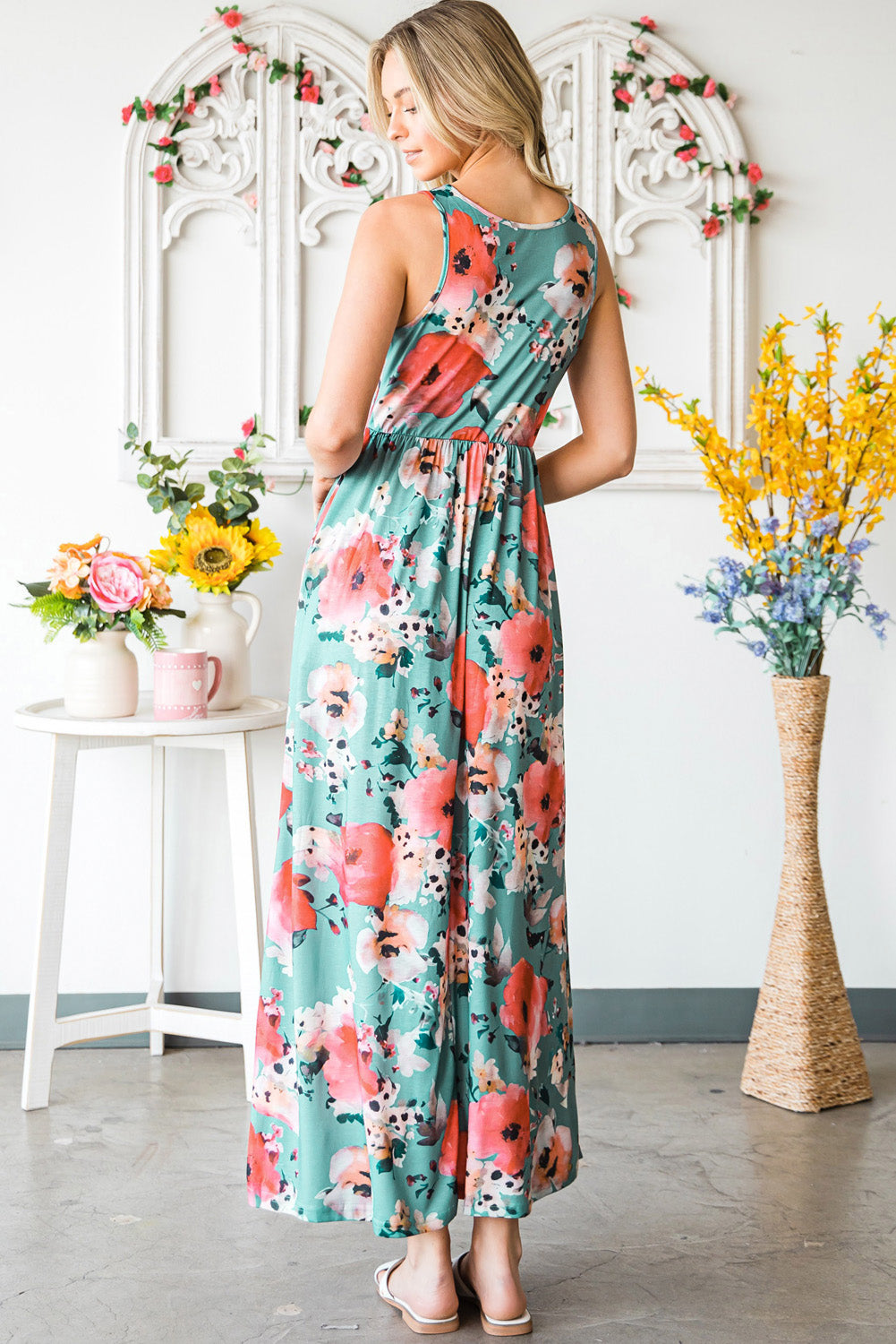 Floral Sleeveless Maxi Dress with Pockets-Teresa&#39;s Fashionista LLC