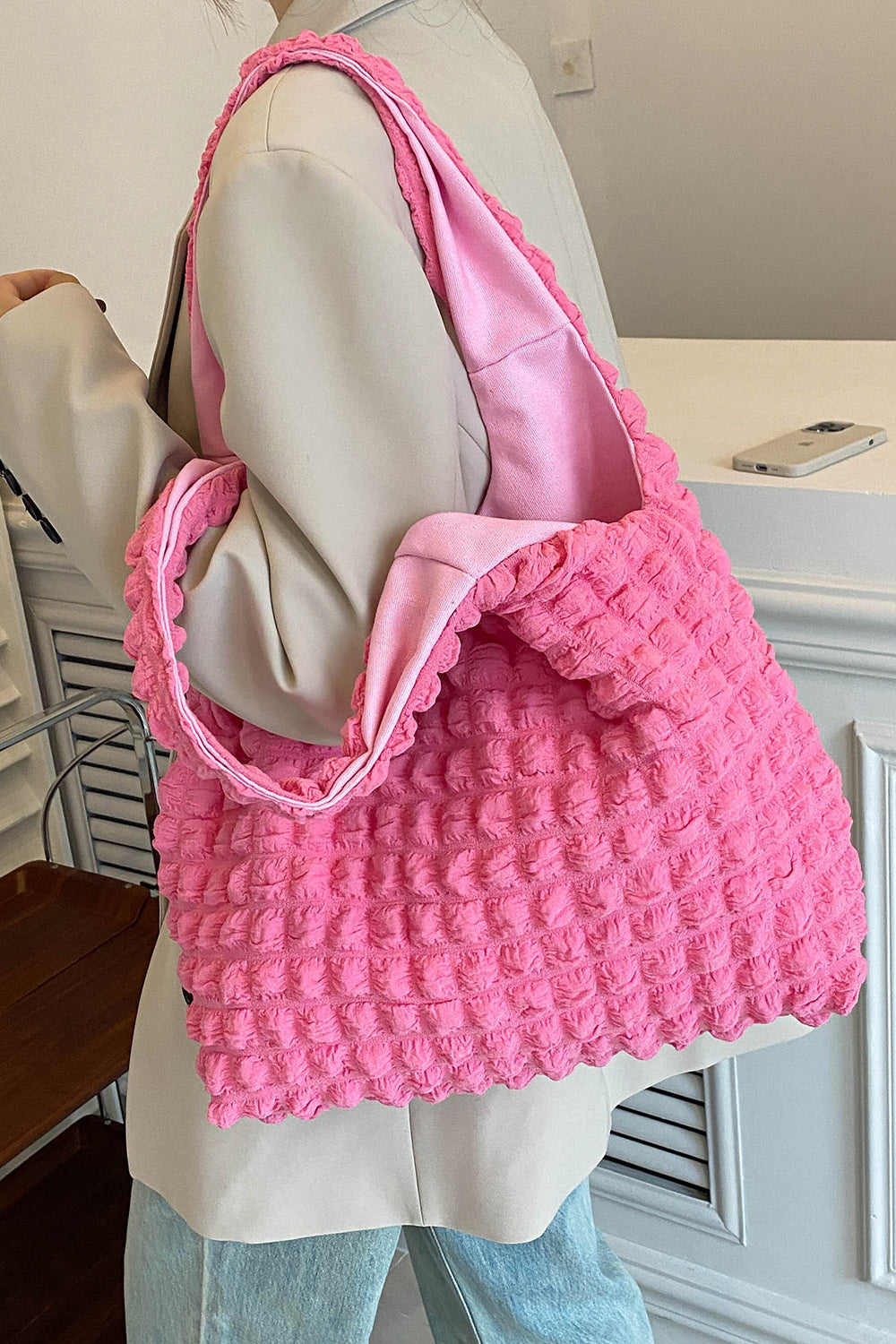 Ruched Polyester Large Handbag-Teresa&#39;s Fashionista LLC