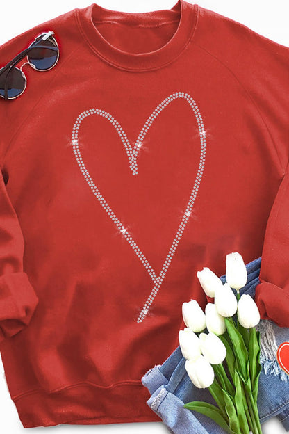 Valentine's Day Rhinestone Heart Long Sleeve Sweatshirt