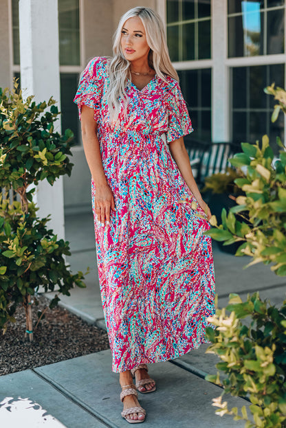 Multicolored V-Neck Maxi Dress-Teresa&#39;s Fashionista LLC