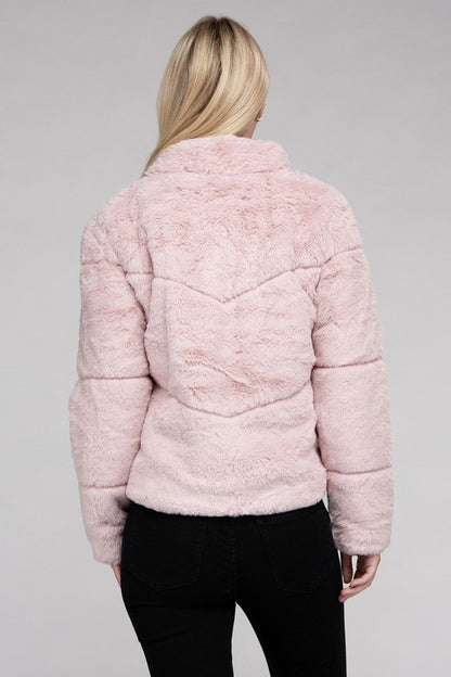 Fluffy Zip-Up Sweater Jacket-Teresa&#39;s Fashionista LLC