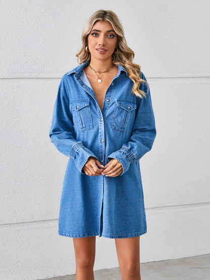 Pocketed Dropped Shoulder Mini Denim Dress-Teresa&#39;s Fashionista LLC