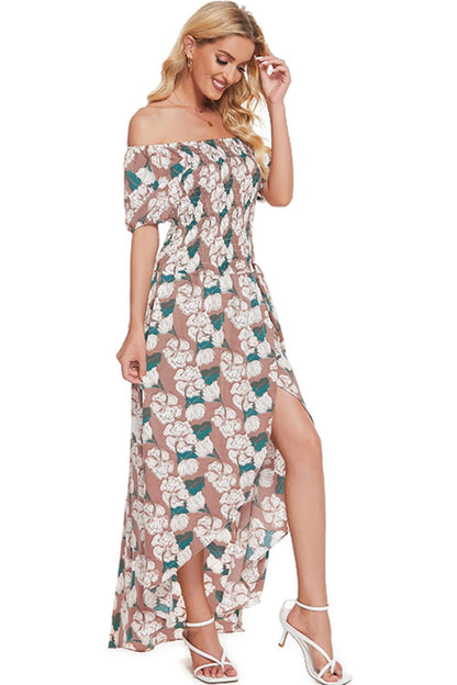 Floral Off-Shoulder Slit Maxi Dress-Teresa&#39;s Fashionista LLC