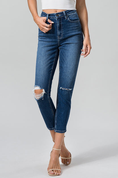 BAYEAS Full Size High Waist Distressed Washed Cropped Mom Jeans-Teresa&#39;s Fashionista LLC