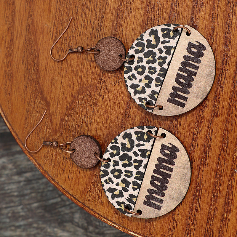 Wooden Leopard Round Shape Earrings-Teresa&#39;s Fashionista LLC