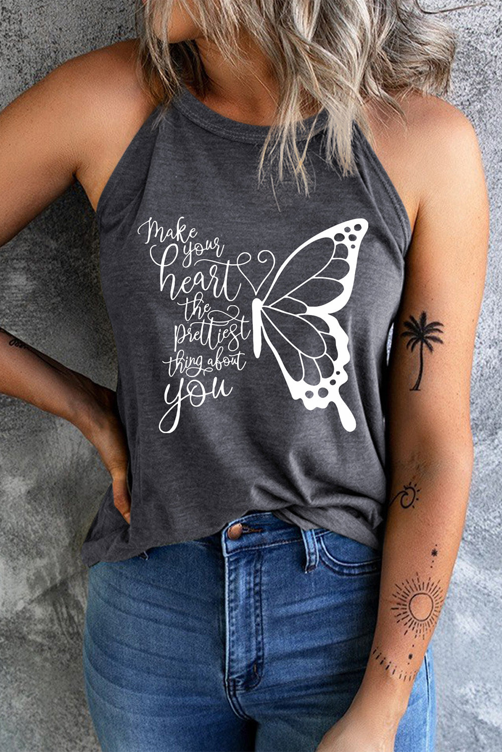 MAKE YOUR HEART THE PRETTIEST THING ABOUT YOU Round Neck Tank-Teresa&#39;s Fashionista LLC