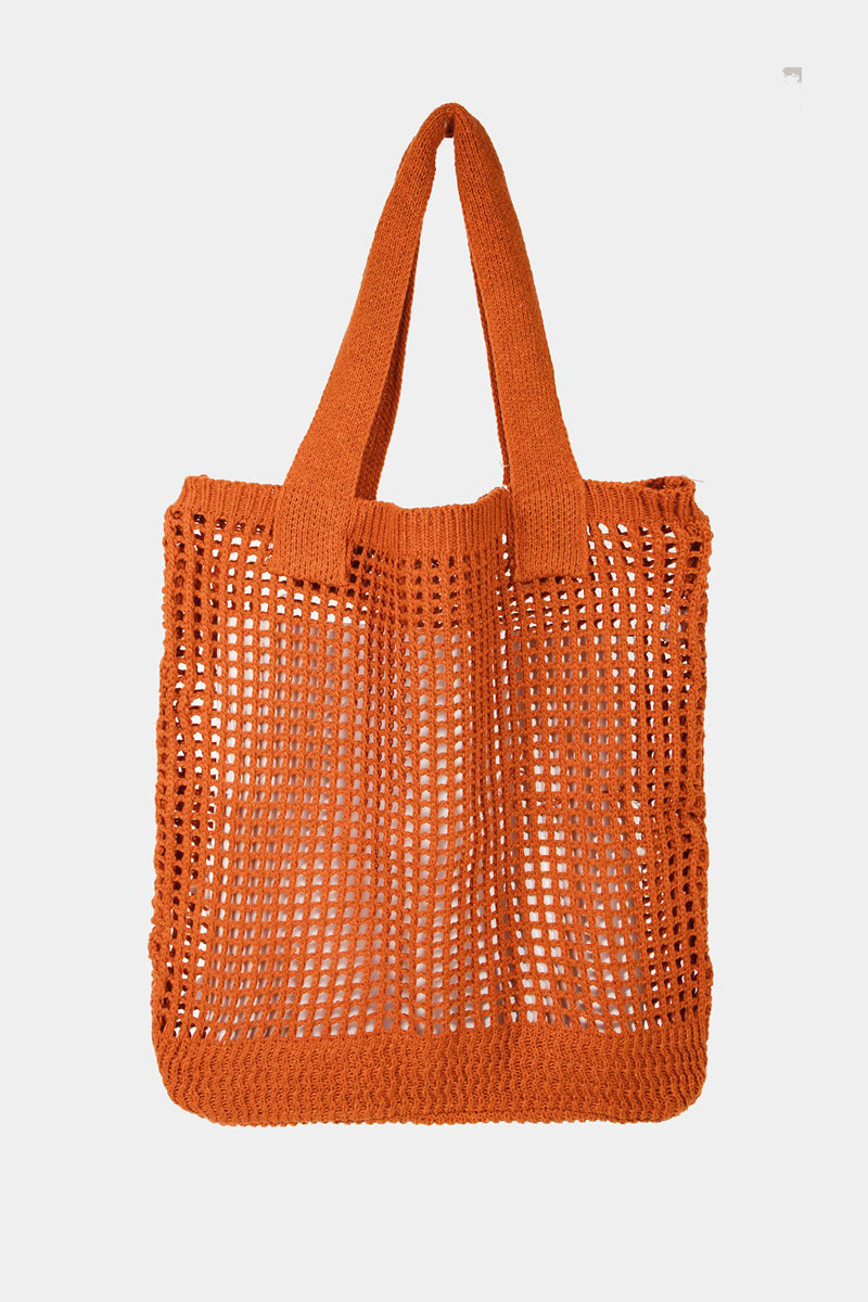 Fame Pointelle Knit Crochet Tote Bag-Teresa&#39;s Fashionista LLC