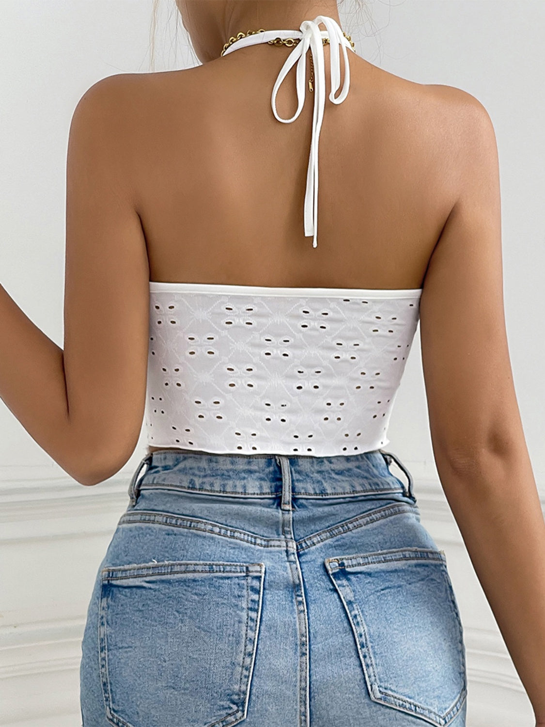 Eyelet Halter Neck Cami-Teresa&#39;s Fashionista LLC