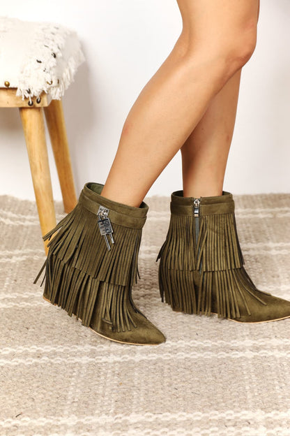 Legend Women's Tassel Wedge Heel Ankle Booties-Teresa&#39;s Fashionista LLC