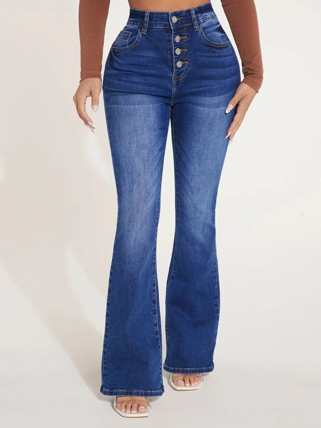 Button Fly Bootcut Jeans with Pockets-Teresa&#39;s Fashionista LLC