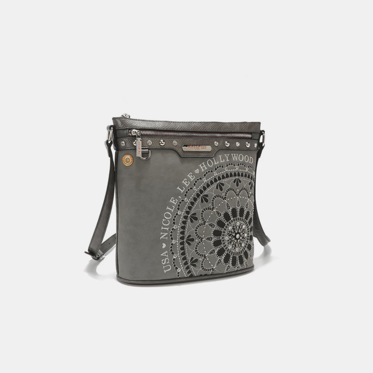 Nicole Lee USA Metallic Stitching Embroidery Inlaid Rhinestone Crossbody Bag-Teresa&#39;s Fashionista LLC