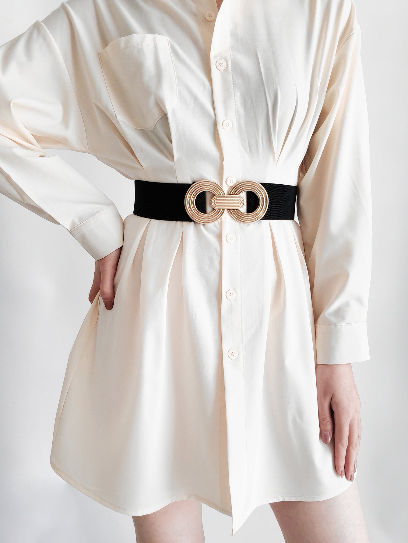 Geometric Buckle Elastic Wide Belt-Teresa&#39;s Fashionista LLC