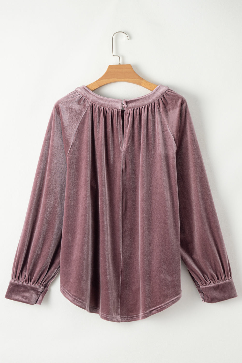 Rose Tan Button Keyhole Back Velvet Swing Top-Teresa&#39;s Fashionista LLC