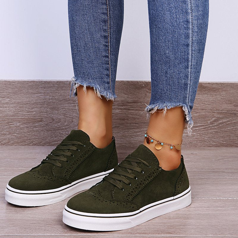 Lace-Up Suedette Flat Sneakers-Teresa&#39;s Fashionista LLC